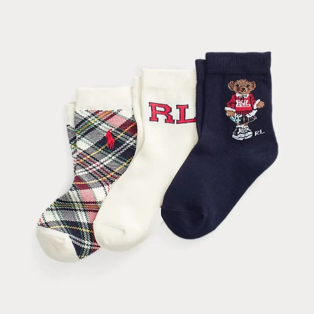 Polo Ralph Lauren Girls Polo Bear Crew Sock 3-Pack